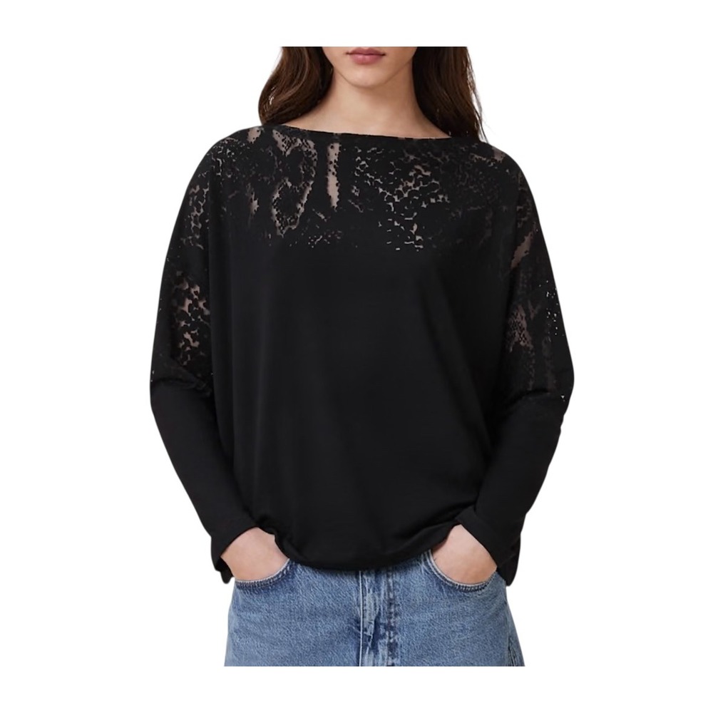 AllSaints Rita Snake Tee Black Burnout Devore Long Sleeve Top Women's Medium